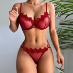 Lingerie for Women for Sex Naughty Sheer Lace Floral Embroidered Bra+Thong Night Clubwear, Valentine's Gift for Girl