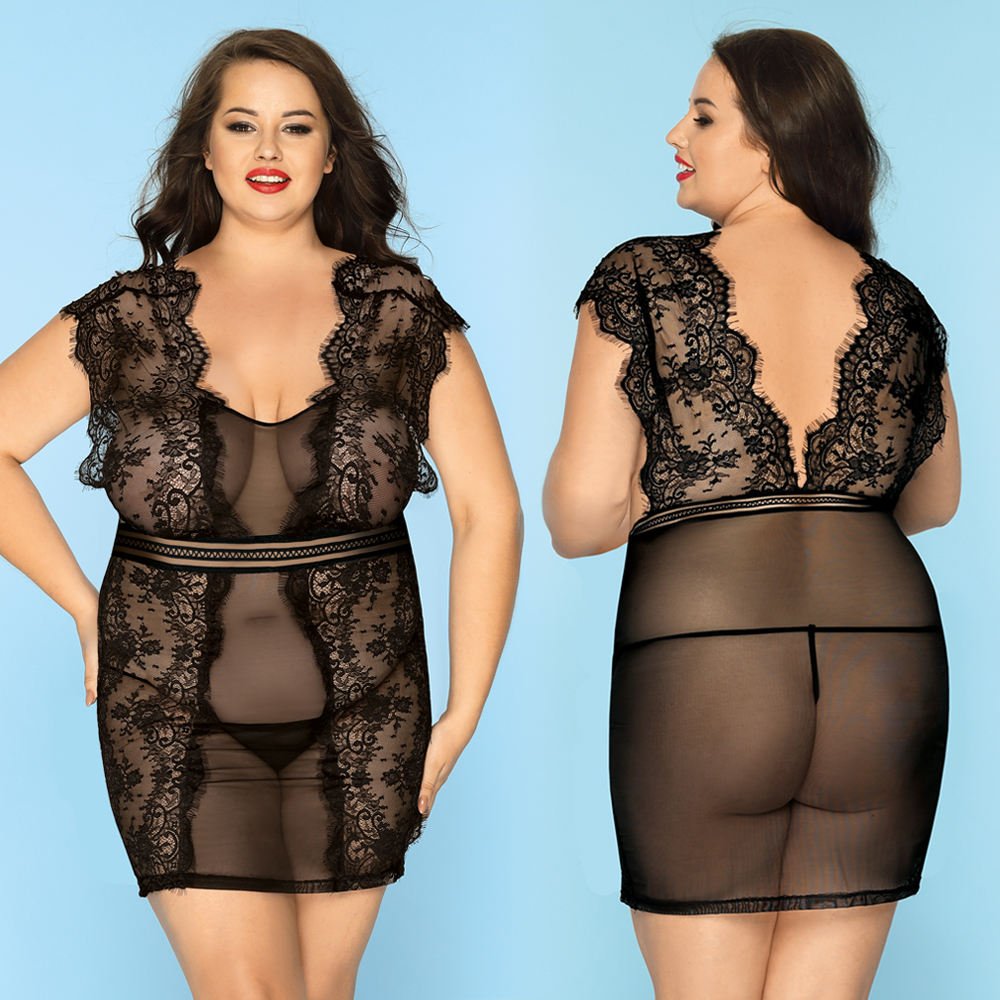 black02-lace-plus-size-nightdress-smalls-bangladesh-front-back Black Lace Plus Size Nightdress | Smalls Bangladesh - Image 1